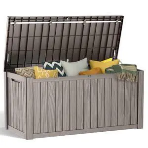 PatioZen 180 Gallon Resin Deck Box, Lockable Patio Outdoor Storage Box for Furniture, Garden Tools and Tools Storage, Waterproof Outside Storage Boxes - Grey PatioZen 180 Gallon Resin Deck Box, Lockable Patio Outdoor Storage Box for Furniture, Garden Tools and Tools Storage, Waterproof Outside Storage Boxes - Grey