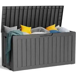 PatioZen 75 Gallon Resin Deck Box, Lockable Patio Outdoor Storage Box for Furniture, Garden Tools and Tools Storage, Waterproof Outside Storage Boxes - Black PatioZen 75 Gallon Resin Deck Box, Lockable Patio Outdoor Storage Box for Furniture, Garden Tools and Tools Storage, Waterproof Outside Storage Boxes - Black