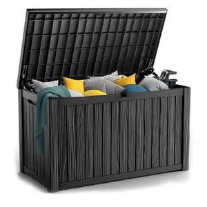 PatioZen 180 Gallon Resin Deck Box, Lockable Patio Outdoor Storage Box for Furniture, Garden Tools and Tools Storage, Waterproof Outside Storage Boxes - Black PatioZen 180 Gallon Resin Deck Box, Lockable Patio Outdoor Storage Box for Furniture, Garden Tools and Tools Storage, Waterproof Outside Storage Boxes - Black