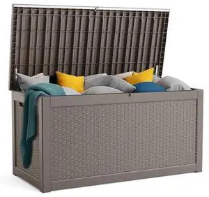 PatioZen 320 Gallon Resin Deck Box, Lockable Patio Outdoor Storage Box for Furniture, Garden Tools and Tools Storage, Waterproof Outside Storage Boxes - Grey PatioZen 320 Gallon Resin Deck Box, Lockable Patio Outdoor Storage Box for Furniture, Garden Tools and Tools Storage, Waterproof Outside Storage Boxes - Grey