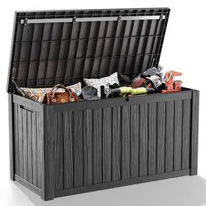 PatioZen 180 Gallon Resin Deck Box, Lockable Weatherproof Outdoor Storage Box for Furniture, Garden Tools and Tools Storage, Waterproof Outside Storage Boxes - Black PatioZen 180 Gallon Resin Deck Box, Lockable Weatherproof Outdoor Storage Box for Furniture, Garden Tools and Tools Storage, Waterproof Outside Storage Boxes - Black