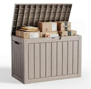 PatioZen 45 Gallon Package Delivery Boxes for Outside, Lokable Secure Resin Package Delivery Box with Lid, Weatherproof and Anti-Theft Storage for Outdoor Front Door, Porch, Curbside, House (Grey) PatioZen 45 Gallon Package Delivery Boxes for Outside, Lokable Secure Resin Package Delivery Box with Lid, Weatherproof and Anti-Theft Storage for Outdoor Front Door, Porch, Curbside, House (Grey)