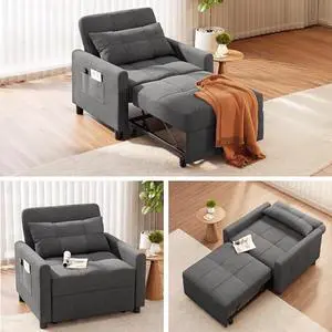 Ahomly Convertible Sofa Chair Bed, 3-in-1 Multi-Functional Sleeper Chair Bed, Adjustable Backrest Recliner with Modern Linen Fabric for Living Room Bedroom Apartment Small Space, Dark Grey Ahomly Convertible Sofa Chair Bed, 3-in-1 Multi-Functional Sleeper Chair Bed, Adjustable Backrest Recliner with Modern Linen Fabric for Living Room Bedroom Apartment Small Space, Dark Grey
