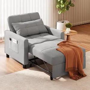 Ahomly Sleeper Sofa Chair Bed, Convertible Sofa Chair 3-in-1, Adjustable Sleeper Chair Pullout Sofa Bed with Modern Linen Fabric for Living Room Apartment Small Space, Grey Ahomly Sleeper Sofa Chair Bed, Convertible Sofa Chair 3-in-1, Adjustable Sleeper Chair Pullout Sofa Bed with Modern Linen Fabric for Living Room Apartment Small Space, Grey