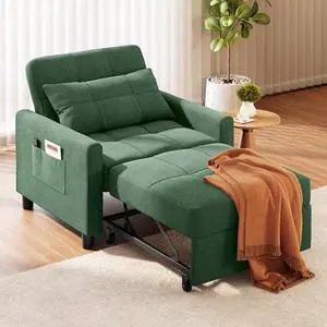 Ahomly Convertible Sleeper Chair Sofa Bed with 3-in-1 Design, Adjustable Backrest, and Storage Pocket for Living Room, Green Ahomly Convertible Sleeper Chair Sofa Bed with 3-in-1 Design, Adjustable Backrest, and Storage Pocket for Living Room, Green