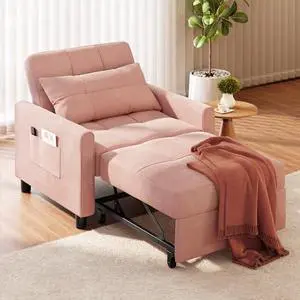 Ahomly Convertible Sleeper Chair Sofa Bed with 3-in-1 Design, Adjustable Backrest, and Storage Pocket for Living Room, Pink Ahomly Convertible Sleeper Chair Sofa Bed with 3-in-1 Design, Adjustable Backrest, and Storage Pocket for Living Room, Pink