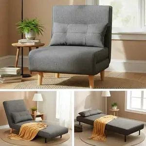 Ahomly Convertible Sleeper Chair, 3 in 1 Chair Bed, Futon for Adults with 6 Angle Adjustable Backrest, Single Sofa Bed for Living Room/Apartment/Office, Dark Gray Ahomly Convertible Sleeper Chair, 3 in 1 Chair Bed, Futon for Adults with 6 Angle Adjustable Backrest, Single Sofa Bed for Living Room/Apartment/Office, Dark Gray