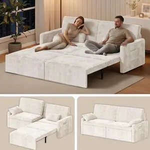 Ahomly 78.7 King Size Convertible Sofa Bed, 6-in-1 Sleeper Sofa with Pull-Out Bed, Corduroy Couch with Independent Seats, Modern Loveseat for Living Room Bedroom Apartment, Beige Ahomly 78.7 King Size Convertible Sofa Bed, 6-in-1 Sleeper Sofa with Pull-Out Bed, Corduroy Couch with Independent Seats, Modern Loveseat for Living Room Bedroom Apartment, Beige