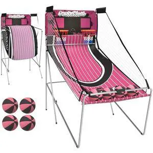 Basketball Arcade Game Indoor, Electronic Basketball Game Dual Shot with 8 Game Modes, LCD Score Display, and 4 Rubber Balls, Basketball Indoor Arcade Game for Home, Pink Basketball Arcade Game Indoor, Electronic Basketball Game Dual Shot with 8 Game Modes, LCD Score Display, and 4 Rubber Balls, Basketball Indoor Arcade Game for Home, Pink