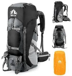 Night Cat Hiking Backpacks 70L Camping Backpacking Packs for Men Women Lightweight Outdoor for Mountaineering Traveling, No Internal Frame Night Cat Hiking Backpacks 70L Camping Backpacking Packs for Men Women Lightweight Outdoor for Mountaineering Traveling, No Internal Frame