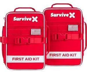 SurviveX Large First Aid Kit for Car, Travel & Home - Emergency Kit for Hiking, Camping, Backpacking and Outdoors - Includes Zip Stitch Wound Closure Strips (Pack of 2) SurviveX Large First Aid Kit for Car, Travel & Home - Emergency Kit for Hiking, Camping, Backpacking and Outdoors - Includes Zip Stitch Wound Closure Strips (Pack of 2)