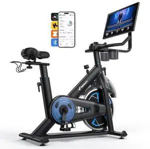 Merach Magnetic Exercise Bike with 21.5" HD Display & Auto Resistance, Low Noise Stationary Bike for Home with Comfortable Seat Cushion, Spinning Bike with Exclusive App Merach Magnetic Exercise Bike with 21.5" HD Display & Auto Resistance, Low Noise Stationary Bike for Home with Comfortable Seat Cushion, Spinning Bike with Exclusive App