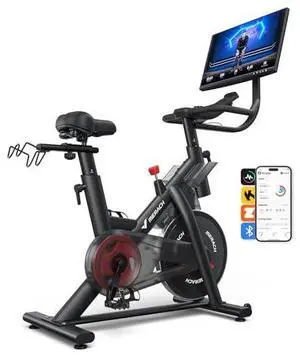 Merach Magnetic Exercise Bike with 21.5" HD Display & Auto Resistance, Low Noise Stationary Bike for Home with Comfortable Seat Cushion, Spinning Bike with Exclusive App Merach Magnetic Exercise Bike with 21.5" HD Display & Auto Resistance, Low Noise Stationary Bike for Home with Comfortable Seat Cushion, Spinning Bike with Exclusive App