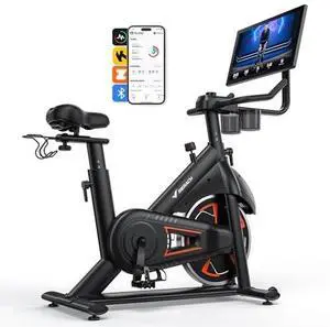 Merach Magnetic Exercise Bike with 21.5" HD Display & Auto Resistance, Low Noise Stationary Bike for Home with Comfortable Seat Cushion, Spinning Bike with Exclusive App Merach Magnetic Exercise Bike with 21.5" HD Display & Auto Resistance, Low Noise Stationary Bike for Home with Comfortable Seat Cushion, Spinning Bike with Exclusive App