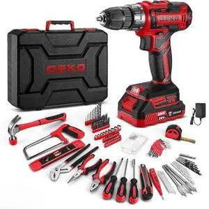 Red Drill Tool Kit Set: 20V Cordless Power Drill Tool Box with Battery Electric Drill Driver for Men Home Hand Repair Basic Toolbox Tools Sets Drills Case Red Drill Tool Kit Set: 20V Cordless Power Drill Tool Box with Battery Electric Drill Driver for Men Home Hand Repair Basic Toolbox Tools Sets Drills Case