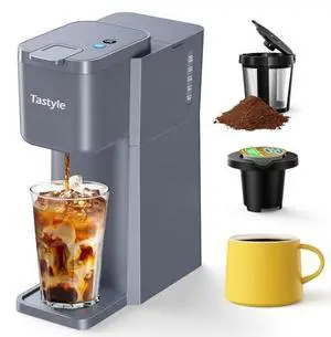 Tastyle Mini Hot and Iced Coffee Maker Single Serve, for K Cup and Ground, 6 to 14 Oz Brew Sizes, with Recipe Book, for Home, Travel, RV, Office and Dorm, Elegant Gray Tastyle Mini Hot and Iced Coffee Maker Single Serve, for K Cup and Ground, 6 to 14 Oz Brew Sizes, with Recipe Book, for Home, Travel, RV, Office and Dorm, Elegant Gray
