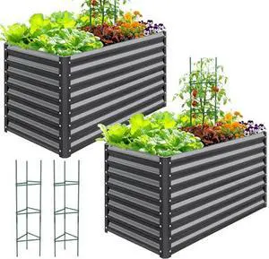 Quictent Galvanized Raised Garden Bed 4x3x1 Ft Metal Planter Box for Vegetables Bottomless for Backyard Dark Grey 2PCS Quictent Galvanized Raised Garden Bed 4x3x1 Ft Metal Planter Box for Vegetables Bottomless for Backyard Dark Grey 2PCS