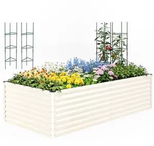 Quictent Galvanized Raised Garden Bed 8x4x2 Ft Tall Metal Planter Box for Vegetables Bottomless for Backyard, 2 Tomato Cages Included, 22.04" Deep, Beige Quictent Galvanized Raised Garden Bed 8x4x2 Ft Tall Metal Planter Box for Vegetables Bottomless for Backyard, 2 Tomato Cages Included, 22.04" Deep, Beige
