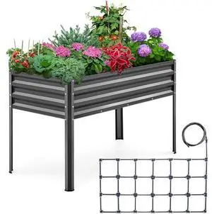 KING BIRD Raised Garden Bed with Irrigation System and Legs Galvanized Elevated Planter Box 48×24×31.5 in for Backyard, Patio, Balcony, 400lb Capacity, Dark Grey KING BIRD Raised Garden Bed with Irrigation System and Legs Galvanized Elevated Planter Box 48×24×31.5 in for Backyard, Patio, Balcony, 400lb Capacity, Dark Grey