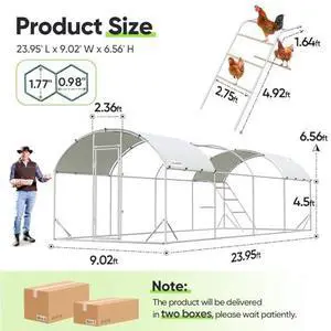 Quictent Essential Series 24x9x6.6ft Metal Chicken Coop Run with Climbing Ladder, Walk-in Outdoor Poultry Cage with PVC Coated Chicken Wire, Hen Duck Rabbit Farm House, Waterproof Anti-UV Cover Quictent Essential Series 24x9x6.6ft Metal Chicken Coop Run with Climbing Ladder, Walk-in Outdoor Poultry Cage with PVC Coated Chicken Wire, Hen Duck Rabbit Farm House, Waterproof Anti-UV Cover
