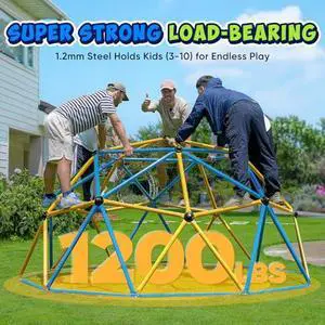 Zupapa 10FT Climbing Dome with Hammock, Outdoor Jungle Gym for Kids, Geometric Dome Climber Supporting 1200LBS Outdoor Play Equipment, Yellow&Blue Zupapa 10FT Climbing Dome with Hammock, Outdoor Jungle Gym for Kids, Geometric Dome Climber Supporting 1200LBS Outdoor Play Equipment, Yellow&Blue