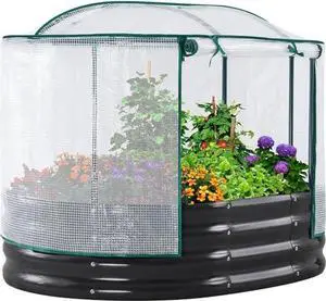 KING BIRD Raised Garden Bed with Cover Galvanized Oval Planter Garden Box Outdoor for Gardening, Vegetables, Flowers White 4x3x1 ft KING BIRD Raised Garden Bed with Cover Galvanized Oval Planter Garden Box Outdoor for Gardening, Vegetables, Flowers White 4x3x1 ft