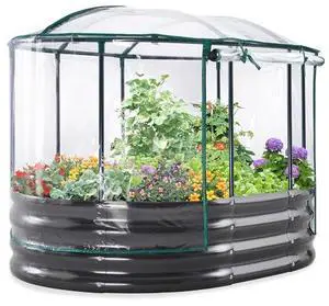 KING BIRD Raised Garden Bed with Cover Galvanized Oval Planter Garden Box Outdoor for Gardening, Vegetables, Flowers 47.2x35.4x11.8 in, Clear KING BIRD Raised Garden Bed with Cover Galvanized Oval Planter Garden Box Outdoor for Gardening, Vegetables, Flowers 47.2x35.4x11.8 in, Clear