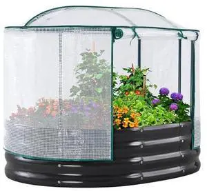 KING BIRD Raised Garden Bed with Cover Galvanized Oval Planter Garden Box Outdoor for Gardening, Vegetables, Flowers 4x3x1 Ft, White, GB-22W KING BIRD Raised Garden Bed with Cover Galvanized Oval Planter Garden Box Outdoor for Gardening, Vegetables, Flowers 4x3x1 Ft, White, GB-22W