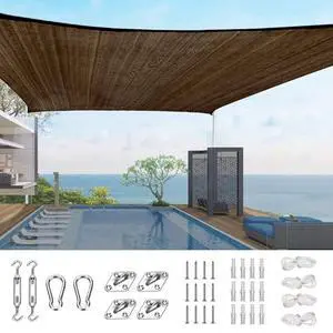 Quictent 20X20FT 185G HDPE Square Sun Shade Sail Canopy 98% UV Block Outdoor Patio Garden with Hardware Kit (Brown) Quictent 20X20FT 185G HDPE Square Sun Shade Sail Canopy 98% UV Block Outdoor Patio Garden with Hardware Kit (Brown)