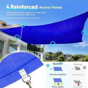 Quictent 185G HDPE Square Sun Shade Sail Canopy 98% UV Block Outdoor Patio Garden with Hardware Kit Blue, 20X20FT Quictent 185G HDPE Square Sun Shade Sail Canopy 98% UV Block Outdoor Patio Garden with Hardware Kit Blue, 20X20FT