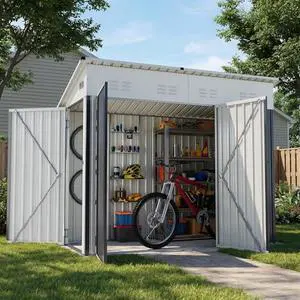 Quictent 8x4 FT Outdoor Storage Shed, 3-Door Metal Utility Shed, Waterproof Rustproof Steel for Bike, Lawn Mower, Backyard-93 L*42" W*79H Quictent 8x4 FT Outdoor Storage Shed, 3-Door Metal Utility Shed, Waterproof Rustproof Steel for Bike, Lawn Mower, Backyard-93 L*42" W*79H