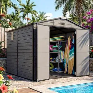 Quictent 8x8 FT Resin Outdoor Storage Shed with Floor, Plastic Storage Shed with Window & Vent, Lockable Door, Heavy Duty Tool Garden Shed for Patio Bike Lawn Mower Pool Supplies(7.2X7.6FT Base) Quictent 8x8 FT Resin Outdoor Storage Shed with Floor, Plastic Storage Shed with Window & Vent, Lockable Door, Heavy Duty Tool Garden Shed for Patio Bike Lawn Mower Pool Supplies(7.2X7.6FT Base)