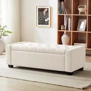 Huatean Home 48" Ottoman with Storage, Storage Ottoman Bench with Safety Hinge, Upholstered Entryway Bench with Seating for Bedroom, Living Room, Holds up to 330 lb, Beige Huatean Home 48" Ottoman with Storage, Storage Ottoman Bench with Safety Hinge, Upholstered Entryway Bench with Seating for Bedroom, Living Room, Holds up to 330 lb, Beige