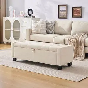 Huatean Home 43" Ottoman with Storage, Storage Ottoman Bench with Safety Hinge, Upholstered Entryway Bench with Seating for Bedroom, Living Room, Holds up to 330 lb, Beige Huatean Home 43" Ottoman with Storage, Storage Ottoman Bench with Safety Hinge, Upholstered Entryway Bench with Seating for Bedroom, Living Room, Holds up to 330 lb, Beige