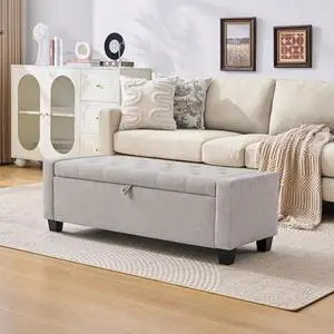 Huatean Home 43" Ottoman with Storage, Storage Ottoman Bench with Safety Hinge, Upholstered Entryway Bench with Seating for Bedroom, Living Room, Holds up to 330 lb(Light Gray) Huatean Home 43" Ottoman with Storage, Storage Ottoman Bench with Safety Hinge, Upholstered Entryway Bench with Seating for Bedroom, Living Room, Holds up to 330 lb(Light Gray)