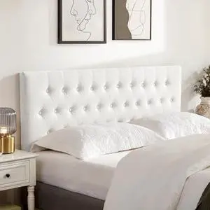 Huatean Home Tufted Upholstered Headboard California King Size, Solid Wood Head Board with Durable Metal Legs, Adjustable Height Bed headboard from 37 to 51 Fabric Headboard in Button Design, White Huatean Home Tufted Upholstered Headboard California King Size, Solid Wood Head Board with Durable Metal Legs, Adjustable Height Bed headboard from 37 to 51 Fabric Headboard in Button Design, White
