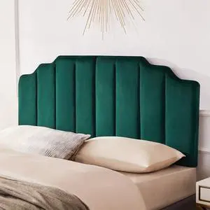 Huatean Home Velvet Upholstered Headboard Queen, Tufted Headboard, Elegantly Curved Queen headboard only,Soft Padded headboards, Modern Vertical Channel Design Head Board, Dark Green Huatean Home Velvet Upholstered Headboard Queen, Tufted Headboard, Elegantly Curved Queen headboard only,Soft Padded headboards, Modern Vertical Channel Design Head Board, Dark Green