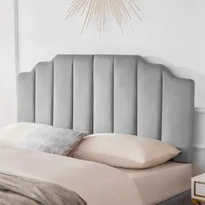 Huatean Home Velvet Upholstered Headboard Queen, Tufted Headboard, Elegantly Curved headboard only, Soft Padded headboards Queen Size, Modern Vertical Channel Design Head Board, Soft Grey Huatean Home Velvet Upholstered Headboard Queen, Tufted Headboard, Elegantly Curved headboard only, Soft Padded headboards Queen Size, Modern Vertical Channel Design Head Board, Soft Grey