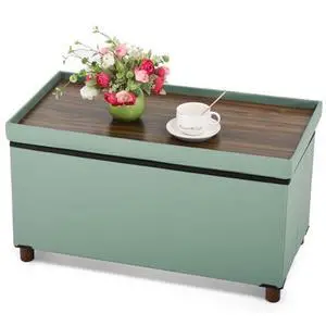 Dorriss Ottoman Storage Bench for Living Room with Tray, Bedroom Foot Stool, Coffee Table Lid, Footstool with Legs, End of Bed - Faux Leather, 30" Inch (L-Blue) Dorriss Ottoman Storage Bench for Living Room with Tray, Bedroom Foot Stool, Coffee Table Lid, Footstool with Legs, End of Bed - Faux Leather, 30" Inch (L-Blue)