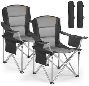 Oversized Camping Folding Chair, Portable Heavy Duty Outdoor Quad Lumbar Back Padded with Side Pockets, Cup Holder and Cooler Bag for Beach, Lawn, Picnic, Fishing, Backpacking, 2 Pack Oversized Camping Folding Chair, Portable Heavy Duty Outdoor Quad Lumbar Back Padded with Side Pockets, Cup Holder and Cooler Bag for Beach, Lawn, Picnic, Fishing, Backpacking, 2 Pack