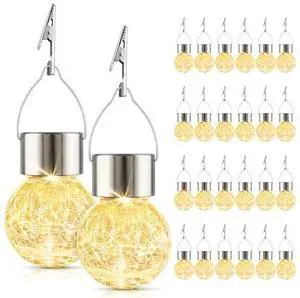 Solar Lights Outdoor Hanging Decorative Globe 24 Pack, Waterproof Solar Lantern with Handle and Clip, Solar Powered Glass Ball Lights for Garden Yard Fence Tree Umbrella Holiday Décor, Warm White Solar Lights Outdoor Hanging Decorative Globe 24 Pack, Waterproof Solar Lantern with Handle and Clip, Solar Powered Glass Ball Lights for Garden Yard Fence Tree Umbrella Holiday Décor, Warm White