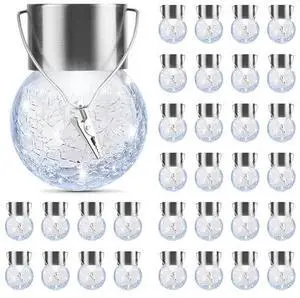 PARTPHONER 32 Pack Hanging Solar Lights Outdoor, Waterproof Solar Globe Lantern with Handle and Clip, Decorative Cracked Glass Ball Lights for Christmas Decor, Tree, Yard, Garden, Patio (Cold White) PARTPHONER 32 Pack Hanging Solar Lights Outdoor, Waterproof Solar Globe Lantern with Handle and Clip, Decorative Cracked Glass Ball Lights for Christmas Decor, Tree, Yard, Garden, Patio (Cold White)
