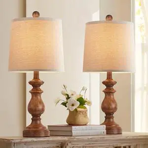 PARTPHONER Traditional Table Lamp Set of 2, Rustic Farmhouse Table Lamps for Living Room Bedroom, 22" Bedside Desk Lamps Vintage Nightstand Lamps with Linen Shades, Wood Grain PARTPHONER Traditional Table Lamp Set of 2, Rustic Farmhouse Table Lamps for Living Room Bedroom, 22" Bedside Desk Lamps Vintage Nightstand Lamps with Linen Shades, Wood Grain