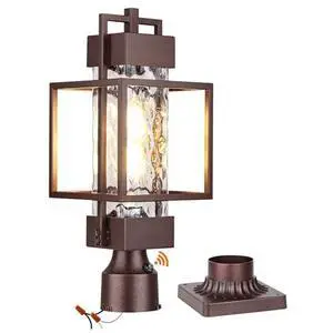 18" H Dusk to Dawn Outdoor Post Light Fixture Hardwired 120V, Waterproof Aluminum Pole Light with Pier Mount Base, Exterior Lamp Post Lantern with Water Glass for Garden Yard Patio Path, Bronze 18" H Dusk to Dawn Outdoor Post Light Fixture Hardwired 120V, Waterproof Aluminum Pole Light with Pier Mount Base, Exterior Lamp Post Lantern with Water Glass for Garden Yard Patio Path, Bronze