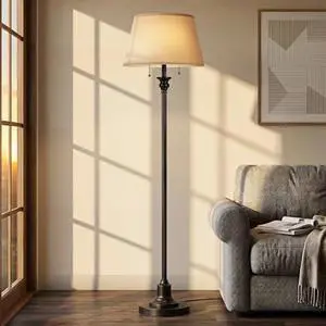 2-Light Floor Lamp for living room, 66.5'' Rustic Farmhouse Pole Lamp with Double Pull Chain, Traditional Vintage Tall Standing Lamp for Bedroom Home Decor(3 Color Temperatures Bulb Included), Black 2-Light Floor Lamp for living room, 66.5'' Rustic Farmhouse Pole Lamp with Double Pull Chain, Traditional Vintage Tall Standing Lamp for Bedroom Home Decor(3 Color Temperatures Bulb Included), Black