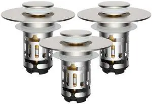 Hibbent 3 Pack 3 in 1 Bathroom Sink Drain Strainer, Universal Pop Up Stopper with Removable Stainles Hibbent 3 Pack 3 in 1 Bathroom Sink Drain Strainer, Universal Pop Up Stopper with Removable Stainles