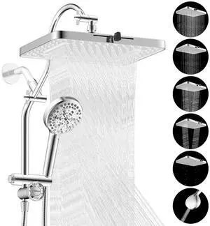Hibbent cUPC Certified 13'' Shower Head Combo, High Pressure 5 Spray White Rainfall Showerhead, 10 S Hibbent cUPC Certified 13'' Shower Head Combo, High Pressure 5 Spray White Rainfall Showerhead, 10 S