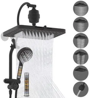 Hibbent 5-spray Dual Filtered Rainfall Shower Head Combo, High Pressure 13'' Showerhead with 10 Spra Hibbent 5-spray Dual Filtered Rainfall Shower Head Combo, High Pressure 13'' Showerhead with 10 Spra