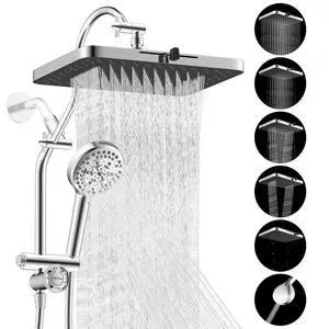 Hibbent cUPC Certified 13'' Shower Head Combo, High Pressure 5 Spray Rainfall Showerhead, 10 Spray M Hibbent cUPC Certified 13'' Shower Head Combo, High Pressure 5 Spray Rainfall Showerhead, 10 Spray M