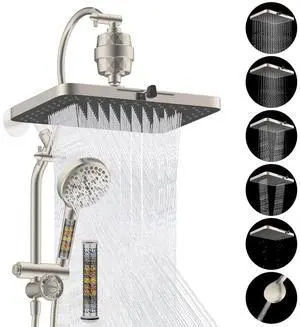 Hibbent 5-spray Dual Filtered Rainfall Shower Head Combo, High Pressure 13'' Showerhead with 10 Spra Hibbent 5-spray Dual Filtered Rainfall Shower Head Combo, High Pressure 13'' Showerhead with 10 Spra